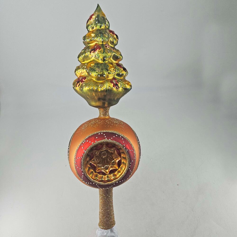 Vintage tall reflector Christmas Tree Topper Ornament hand blown painted 13"